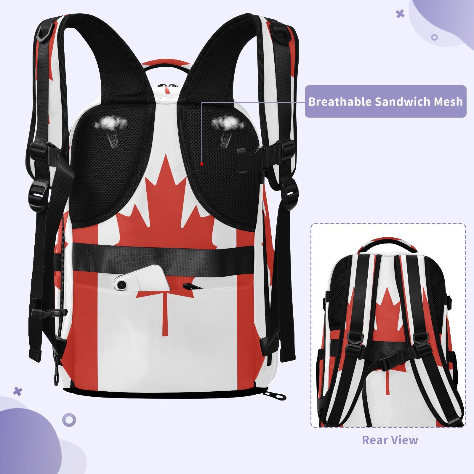 GuoChe Zaino in tessuto twill per laptop da 16 pollici con spallacci regolabili per studenti universitari, Bandiera nazionale del Canada, One Size, Zaini multiuso di base