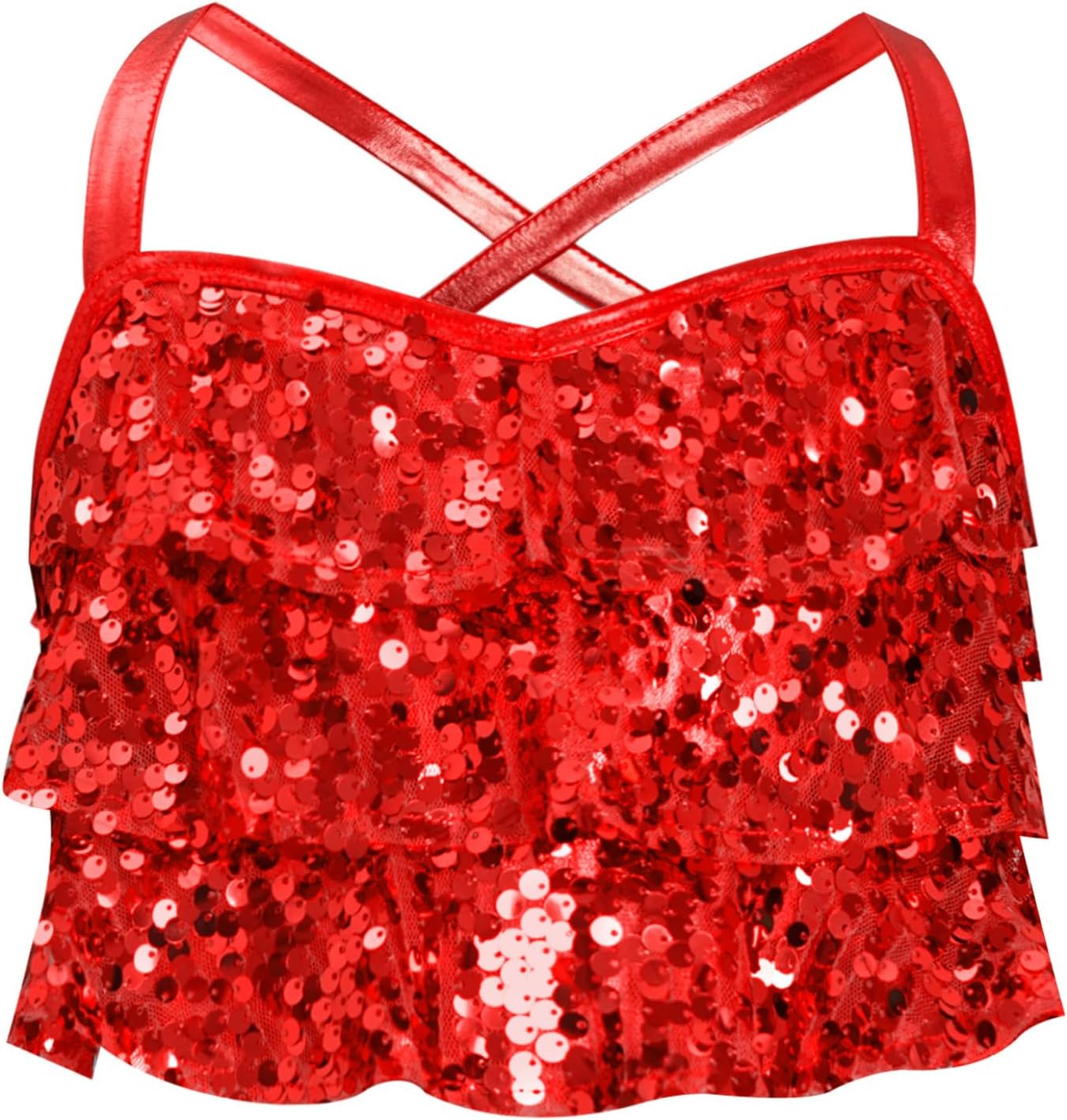 Shinsto Girls Sequin Tank Tops Sleeveless Cami Camisole Sparkly Latin Street Dance Blouse