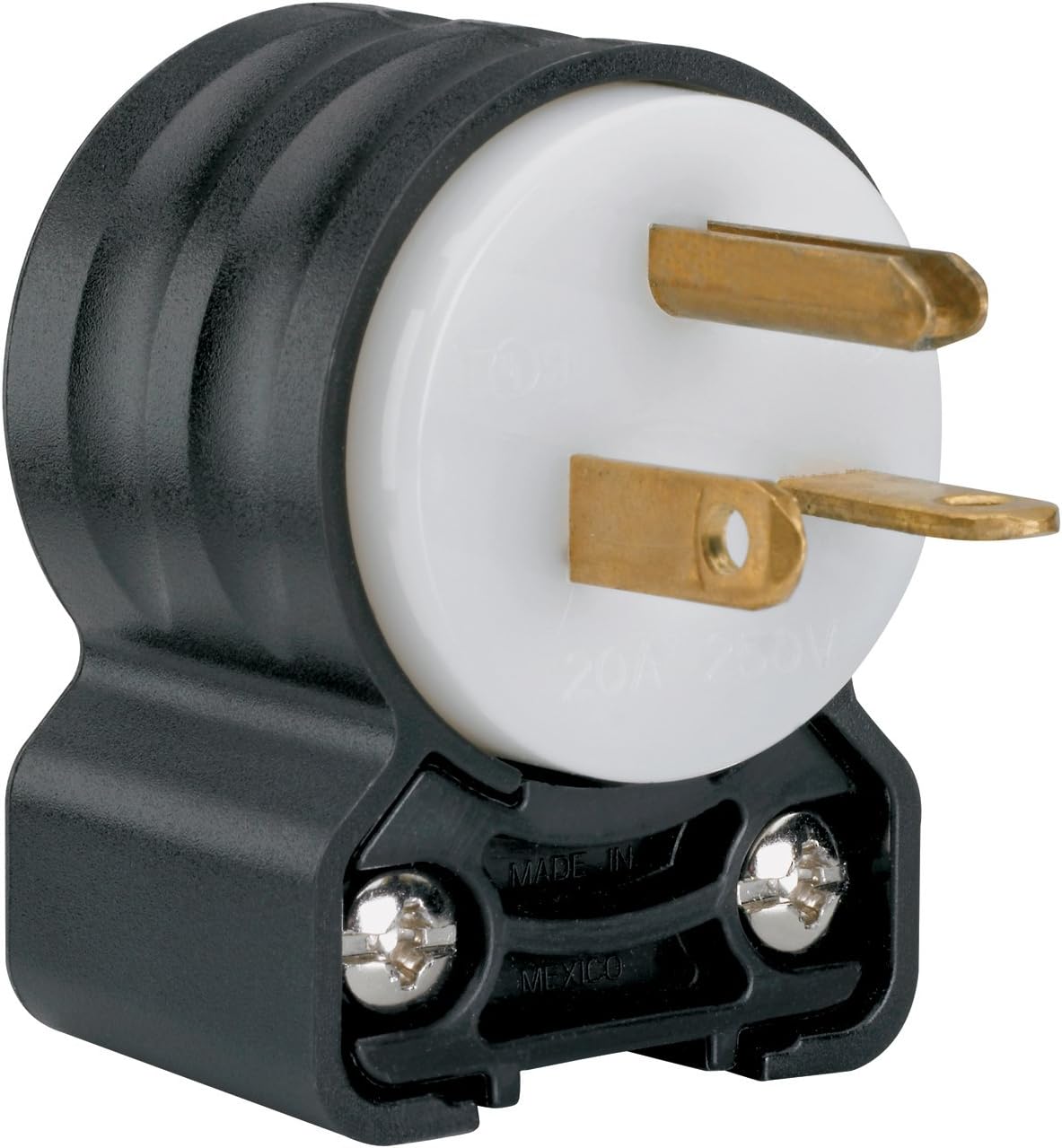 Legrand Pass & Seymour PS5466SSANCCV4 20 Amp 250V Straight Blade Extra Hard Use Specification Grade Angle Plug, NEAM 6-20P, Black/White (1 Count)