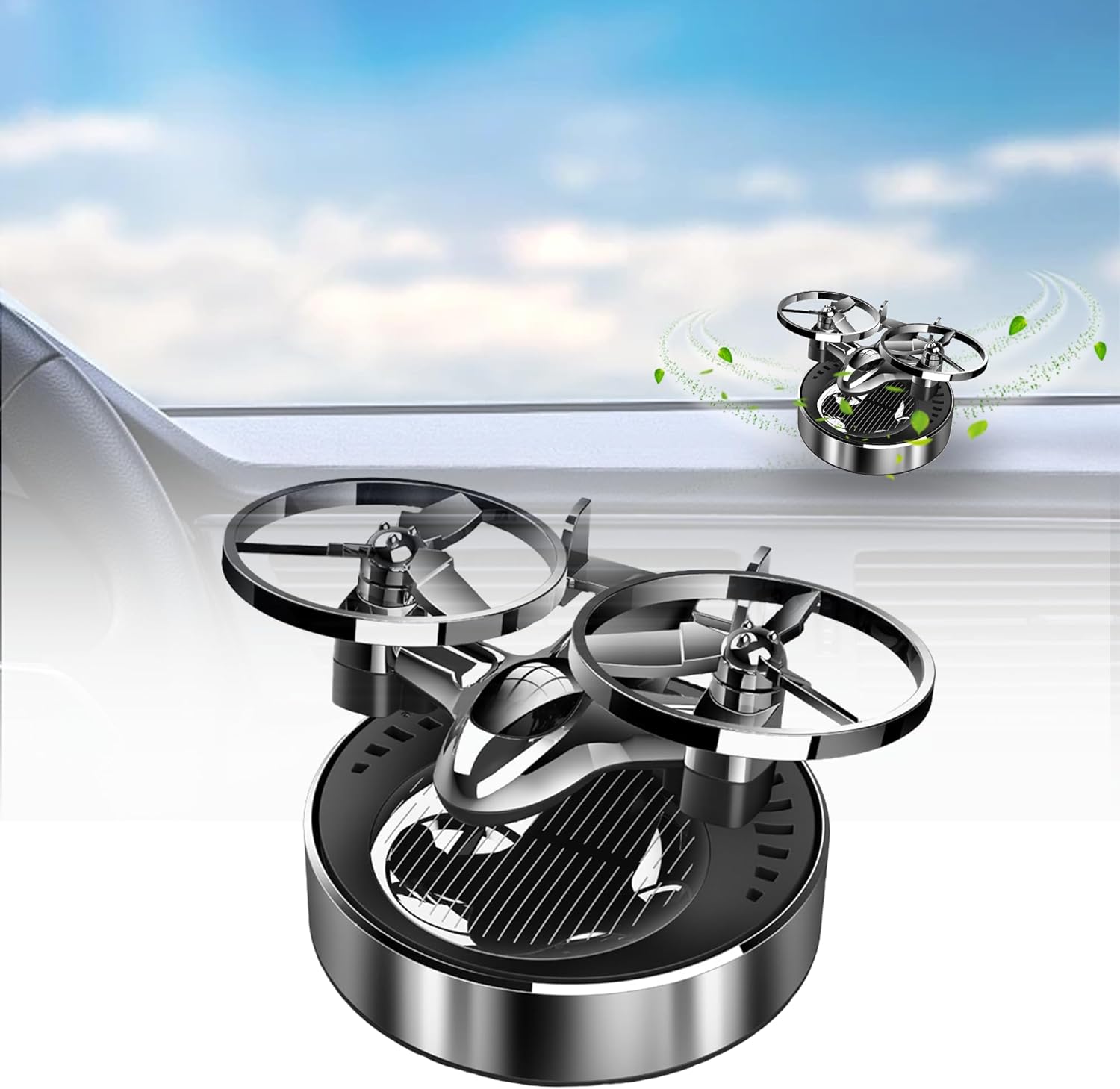 Car Air Freshener, Solar Energy Rotating Aromatherapy Al Alloy Diffuser,Long-Lasting Fragrance，Interior Decoration Accessories Diffuser for Car and Home（Silver）