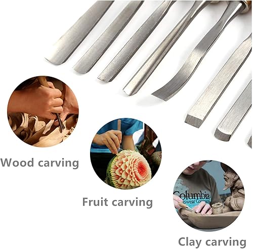 Miniatura 5 de MYOYAY - Juego de 12 herramientas de tallado de madera de tamaño completo, cinceles de carpintería, kit de gubia de cuchillo de madera, cincel de