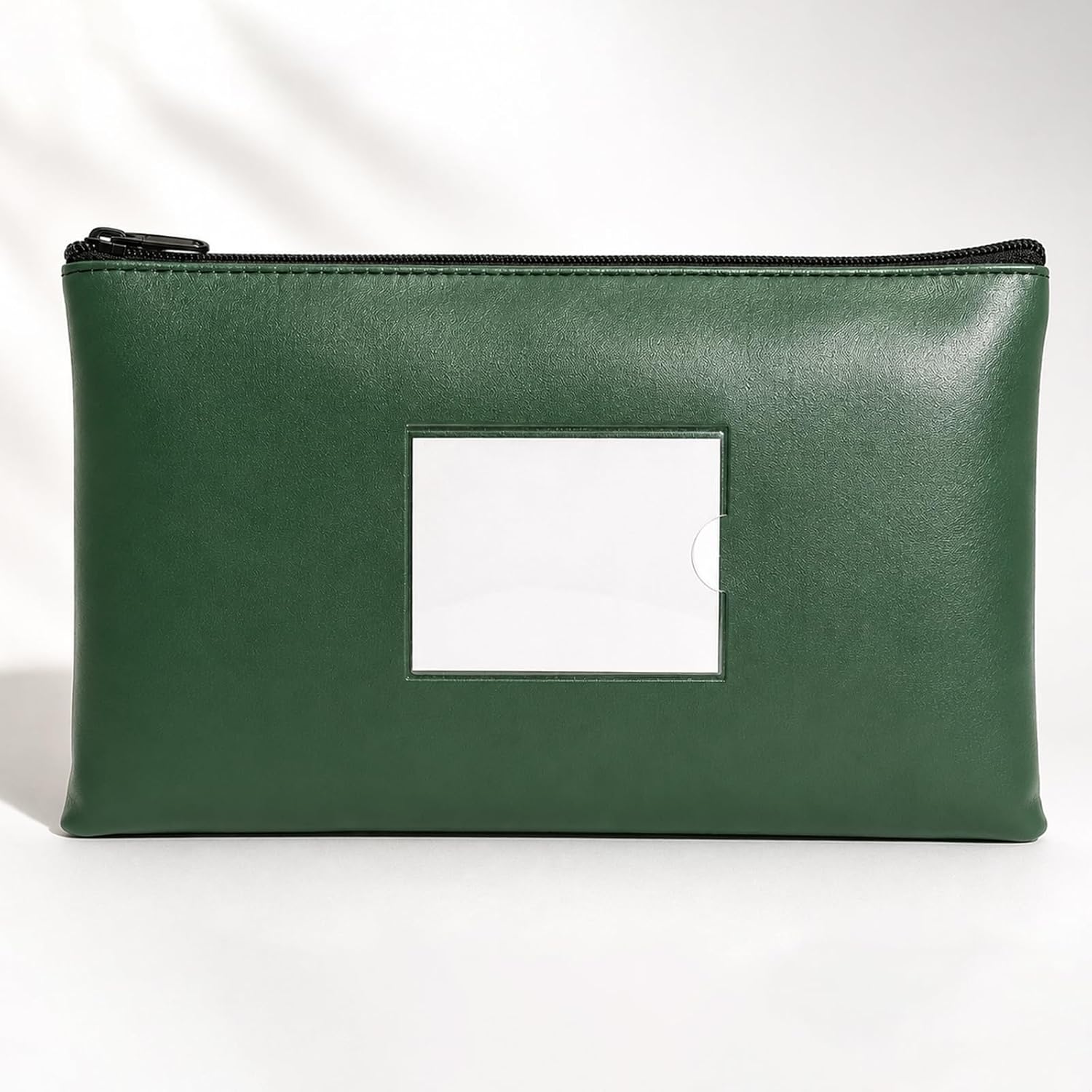 Portable Zippered Security Bank Deposit Bag, PU Leather Cash and Coin Utility Pouch Bank Envelopes with Zipper (Dark green)