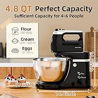 Vista 5 de Batidora de mano eléctrica de pie para cocina, 2 en 1, 4.8 cuartos de galón de capacidad de rotación automática y batidor, batidora de pie