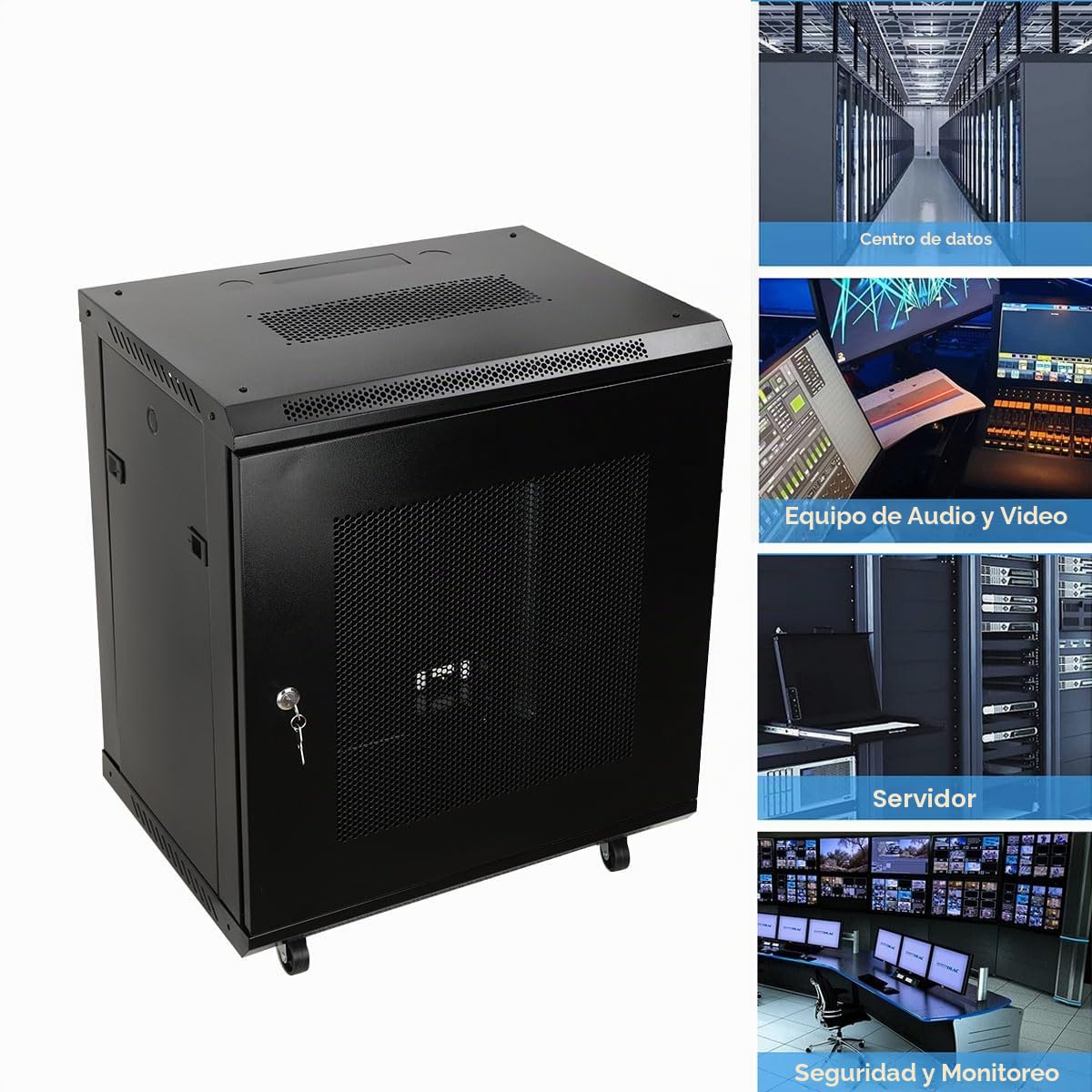 12HE - Armario de red para servidores (19 pulgadas, con 4 ruedas extraíbles, capacidad de carga de 60 kg, con puerta frontal perforada, 600 x 450 x 650 mm)