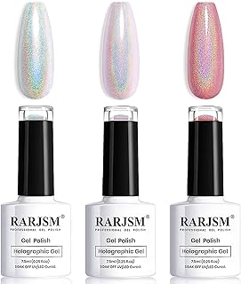 Holographic Nail Polish Set 3PCS Rose Gold Silver Red Gel Polish Kit Soak off Nail Gel with Glitter Mermaid Unicorn Effect...