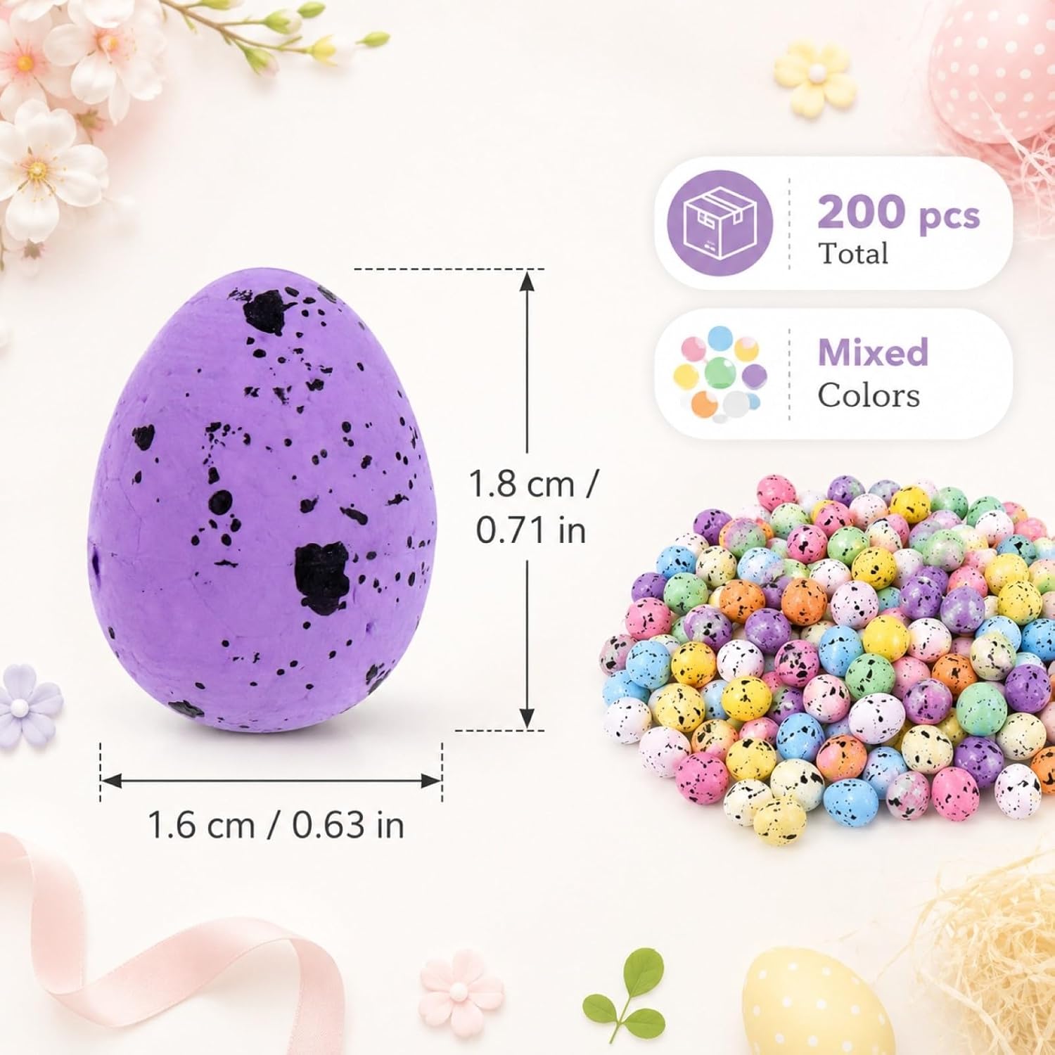 LUOZZY 200 Pcs Easter Foam Bird Eggs Colorful Easter Egg Decor DIY Artificial Egg Crafts Easter Photo Props Party Supplies Decorations