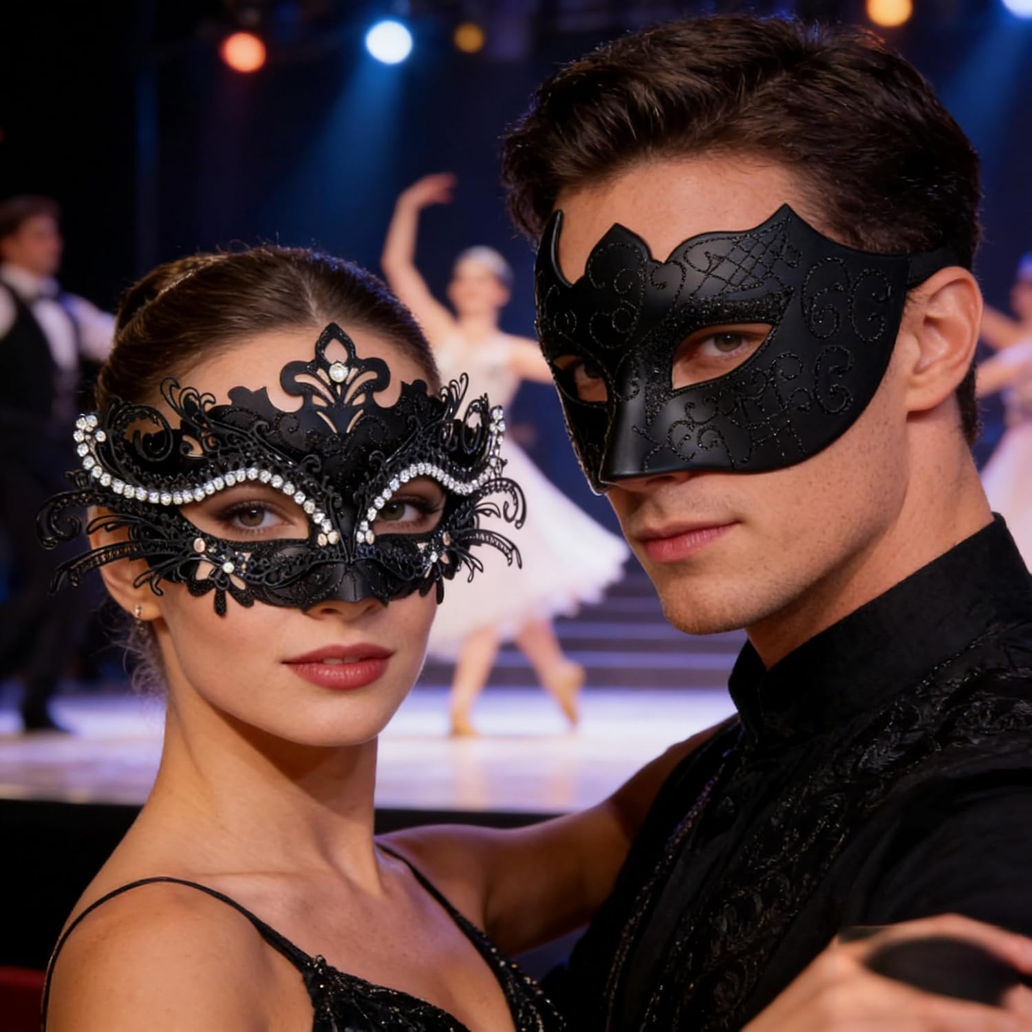 Couples' Masquerade Masks,Venice Painted Masks Halloween Parties Metal Plastic Lace Carnival Goggles - Image 9