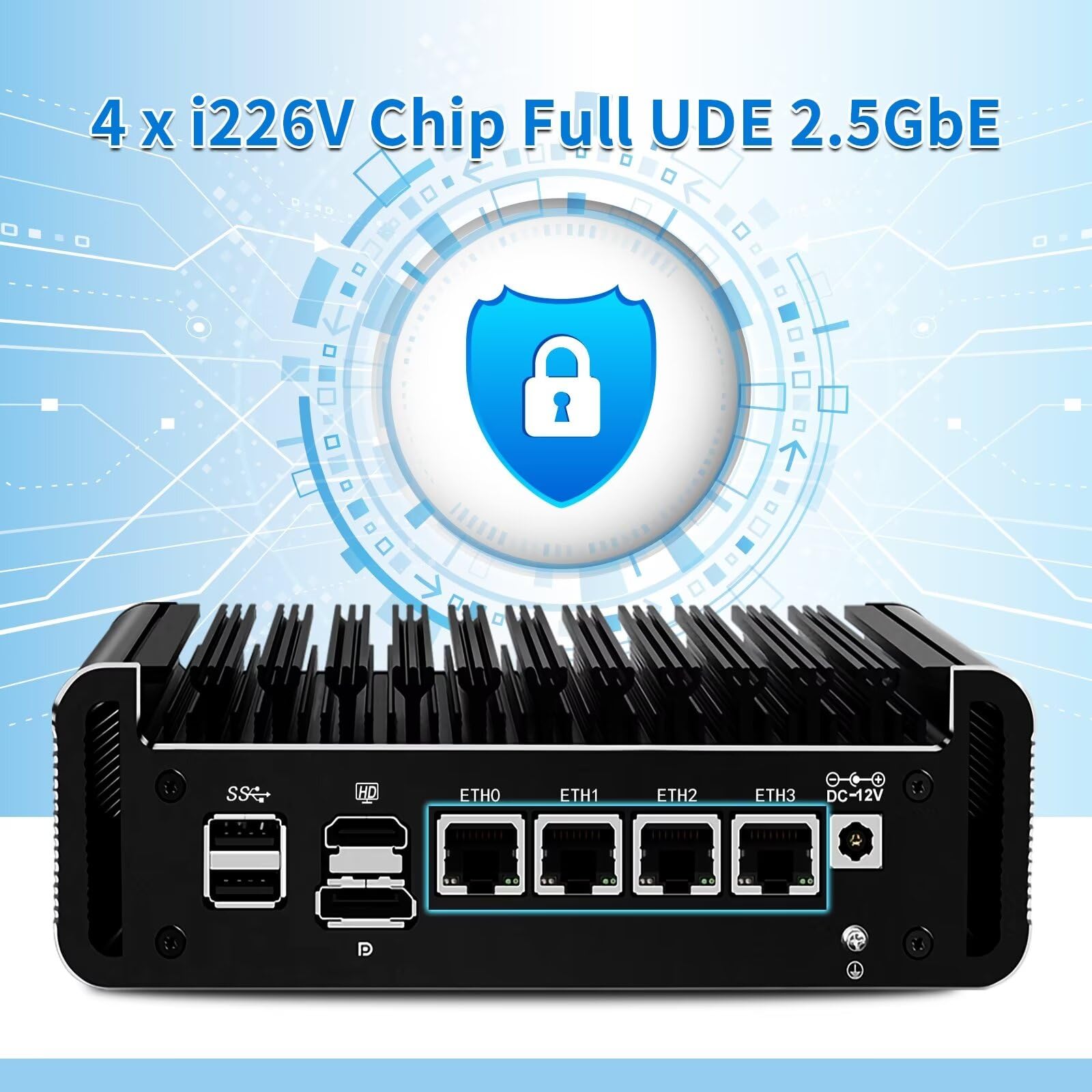 2025 N150 Lüfterlos Mini PC Barebone, OPNsense Firewall Appliance 4X i226-V 2.5GbE LAN Port, Büro/Home Micro Desktop PC Dual 4K HD+DP, TF Card Slot (No RAM/SSD/OS)