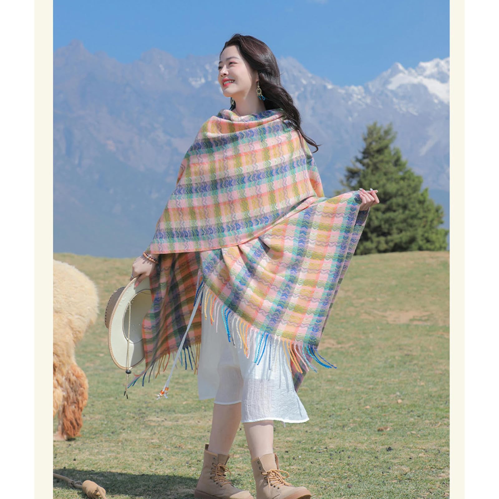 Sciarpa Donna Sciarpa da Viaggio Sciarpa A Mantella Capispalla Cappotto Invernale Caldo da Donna Sciarpa A Mantella da Prateria-Rosa Viola-130 * 150 Cm