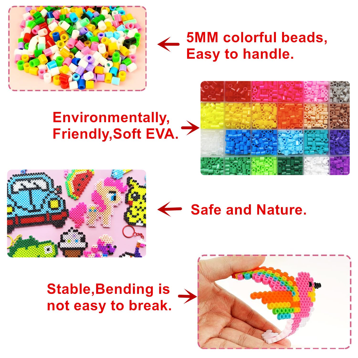 vytung Cuentas Para Planchar, 13000 Pcs 5 mm de Abalorios Cuentas,220 modelos, Plásticos Beads Kit Completo con Papel de Planchado, Plantilla DIY Manualidad para Fiesta ​Cumpleaños Niños