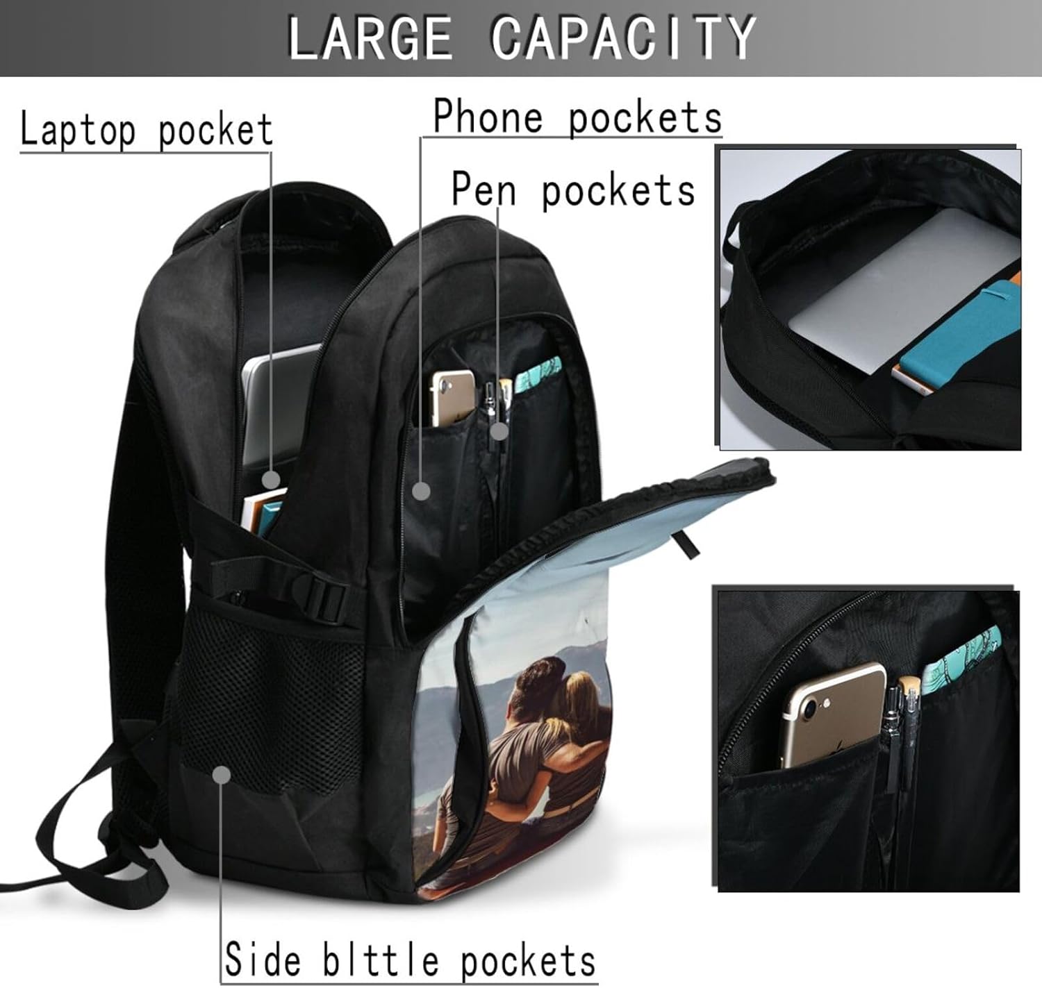 Custom Backpack For Man Woman Laptop Backpack，Personalized Computer Backpack For Women Men，Add Your Own Photo Name Text Large Capacity Camping Casual Travel Backpack For Camping with USB Port