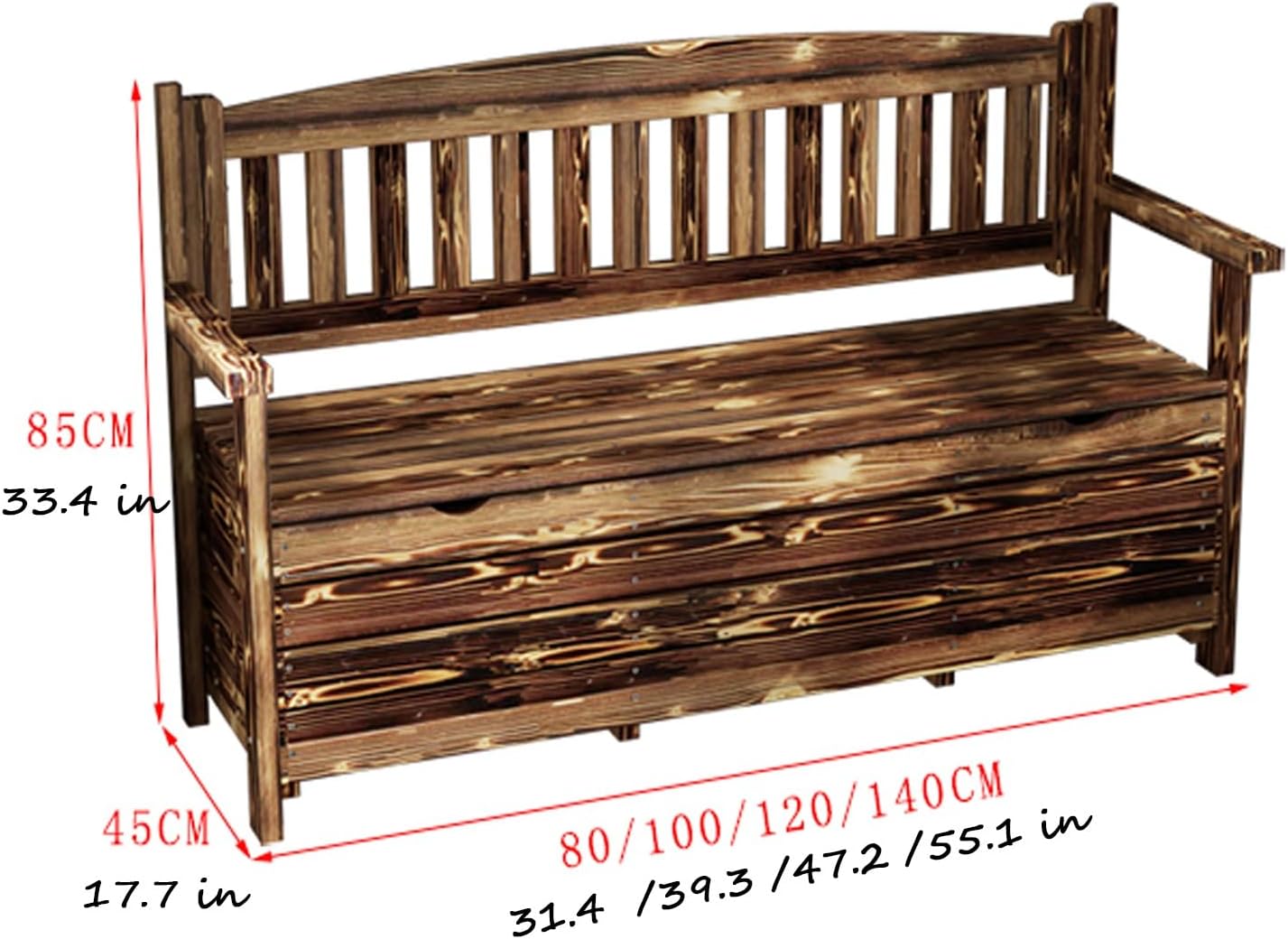 Solid Wood Garden Bench, Balcony Storage Bench, Carbonized Sofa Single, Thick Chair Legs, Retro Color, Outdoor Courtyard Garden Armrest Backrest (Color : White, Size : 31.4in/80cm)