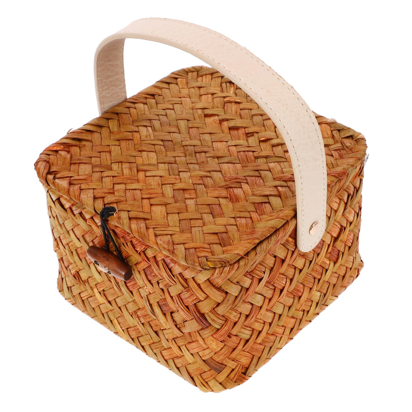 SOLUSTRE Woven Storage Basket Lid Rattan Box Desktop Woven Basket for Office Home
