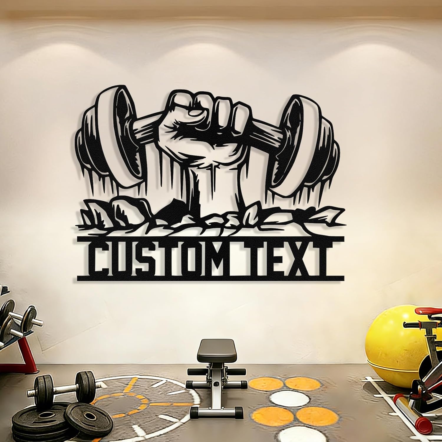 Personalized Dumbbell Gym Metal Sign, Custom Home Gym Sign Wall Art