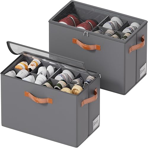 Paquete de 2 organizadores de zapatos para armario, organizador plegable de almacenamiento de zapatos con divisores ajustables y cubierta