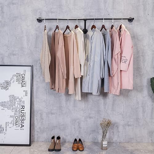 Miniatura 5 de Sistema de estantes colgantes de ropa para montar en la pared de tubería industrial, toallero de metal, exhibición de perchero de ropa, organización