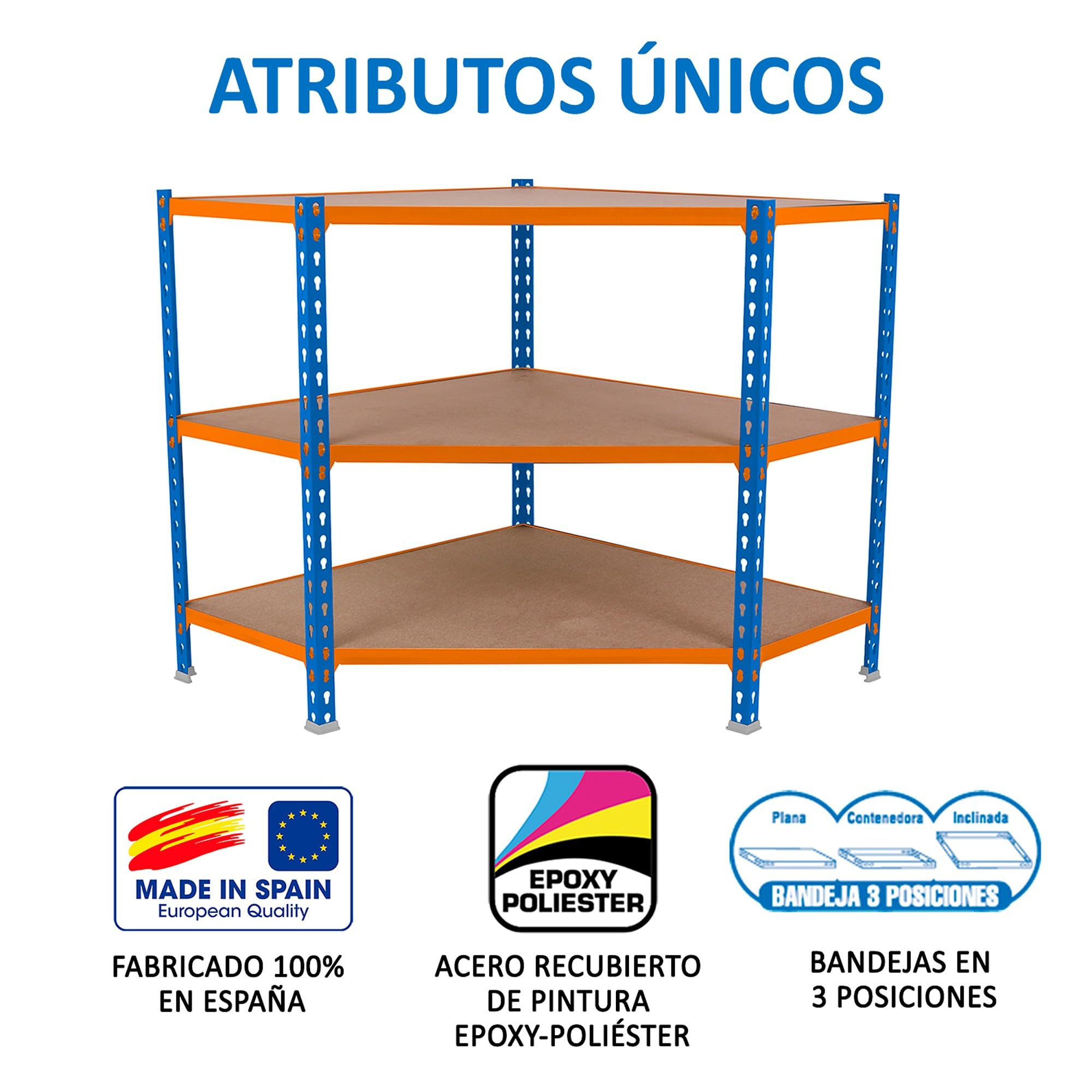 Simon Rack Estantería Metálica Almacenaje, Sin tornillos, 3 Baldas Madera, Alta Capacidad Carga 200 kg, 900x900x400 mm, Estantería Garaje Trastero, Azul/Naranja/Madera | 3 Alturas, Bandeja Madera, 200 kg de Punto Flexión, Azul/Naranja , Pintura anticorros