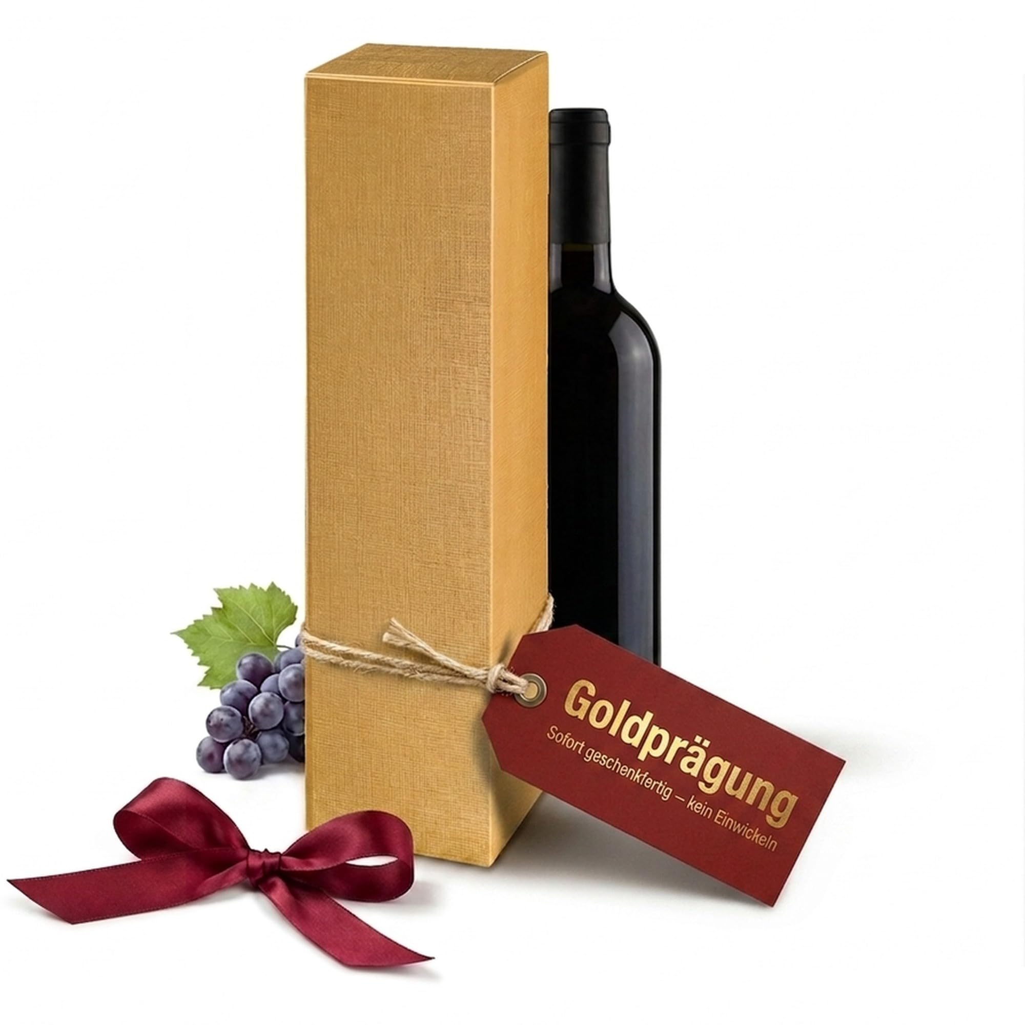 KK Verpackungen Faltschachtel Gold 90x90x355mm | 50 Stück, Geschenkverpackung Wein & Sekt | Strukturprägung Seta | Automatikboden, FSC-Zertifiziert | Weinkarton Flaschenverpackung