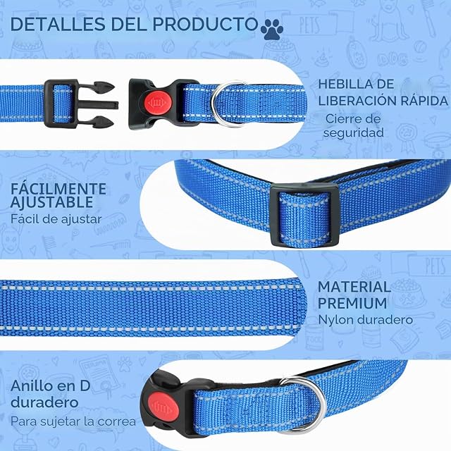 Foto 3 de 8 de Nobleza - 2× Collar Perro, Collar Nylon Reflectante Suave Acolchado para Perros, Ajustable Collar Perro…