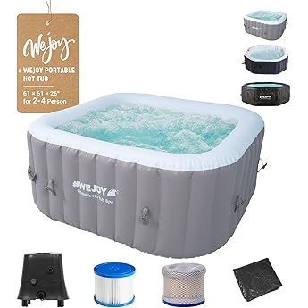 #WEJOY AquaSpa Portable Hot Tub 61X61X26 Inch Air Jet Spa 2-3 Person Inflatable Square Outdoor Heated Hot Tub Spa with 120 Bubble Jets
