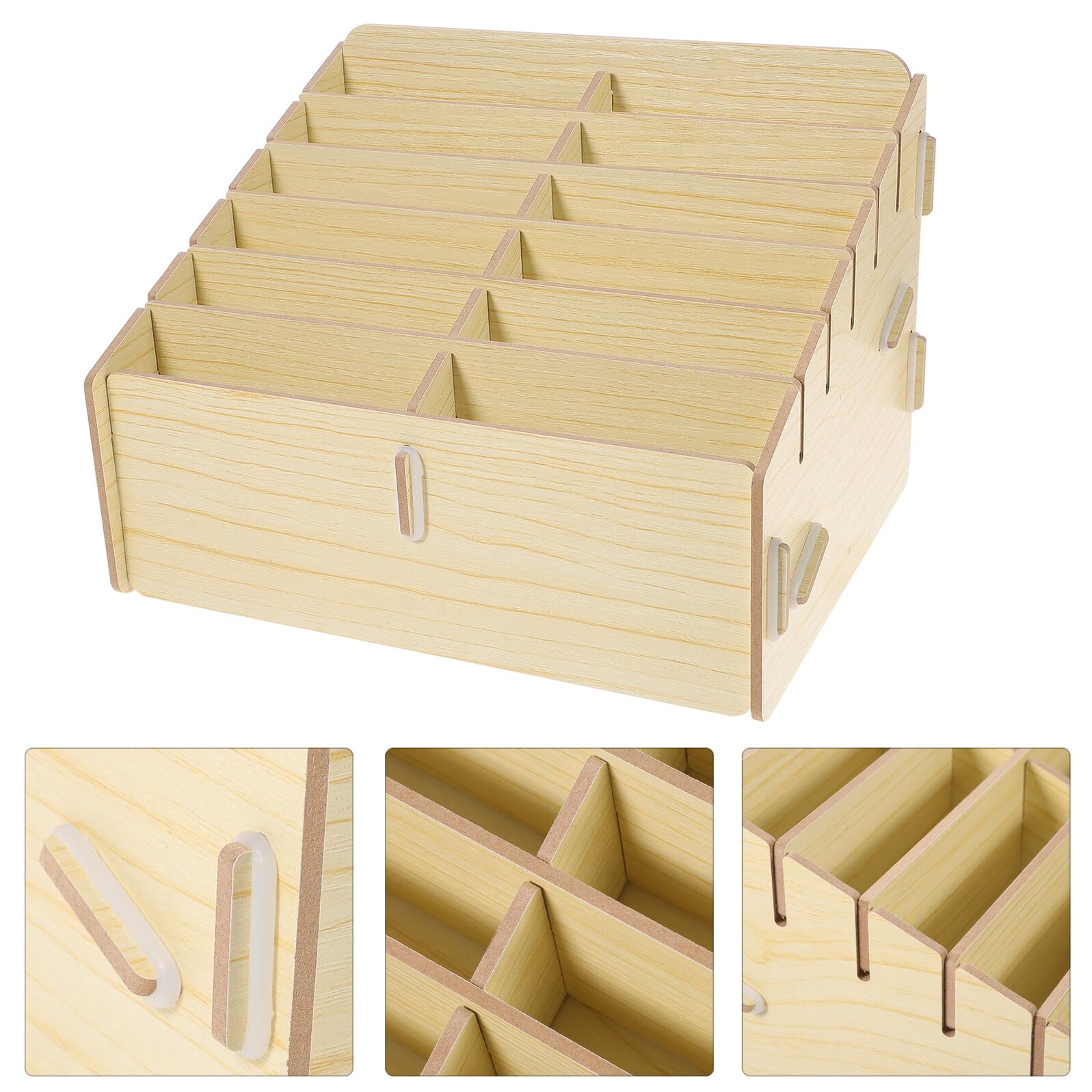 Scatola per Carte da Gioco Multi-griglia in Legno Beige | Capienza Ampia, Trasporto Pratico, per Piccoli Oggetti e Carte da Gioco, Organizer Compatto