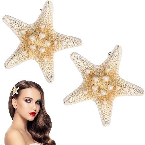 FRCOLOR 2 pinzas para el cabello con diseño de estrella de mar, hechas a mano, diseño de estrella de mar natural, lindo accesorio para la cabeza