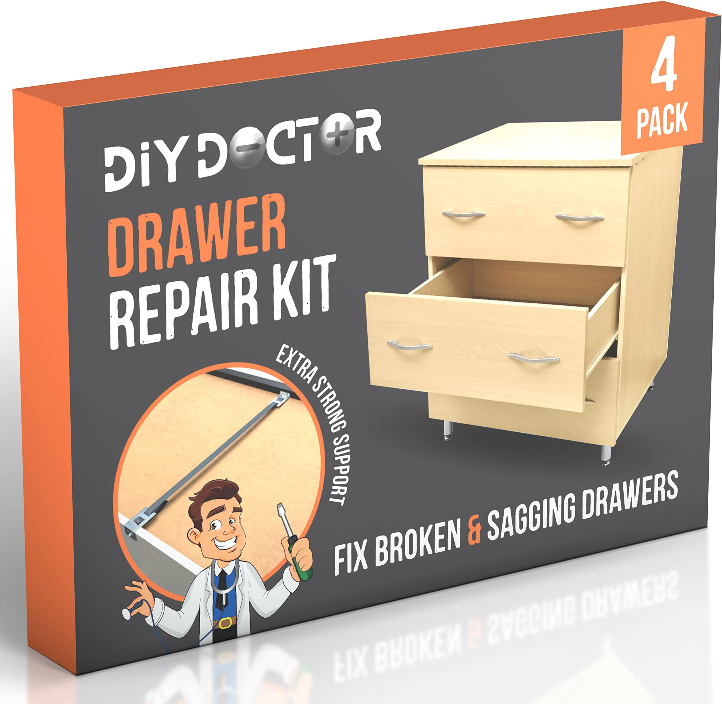 DIY Doctor Drawer Repair Kit - Dresser Drawer Bottom Replacement Parts - Drawer Fixer - No Need for Kitchen Drawer Replacement - Replacement Kitchen Drawer - Fix Buckled Drawers - Pack of 4