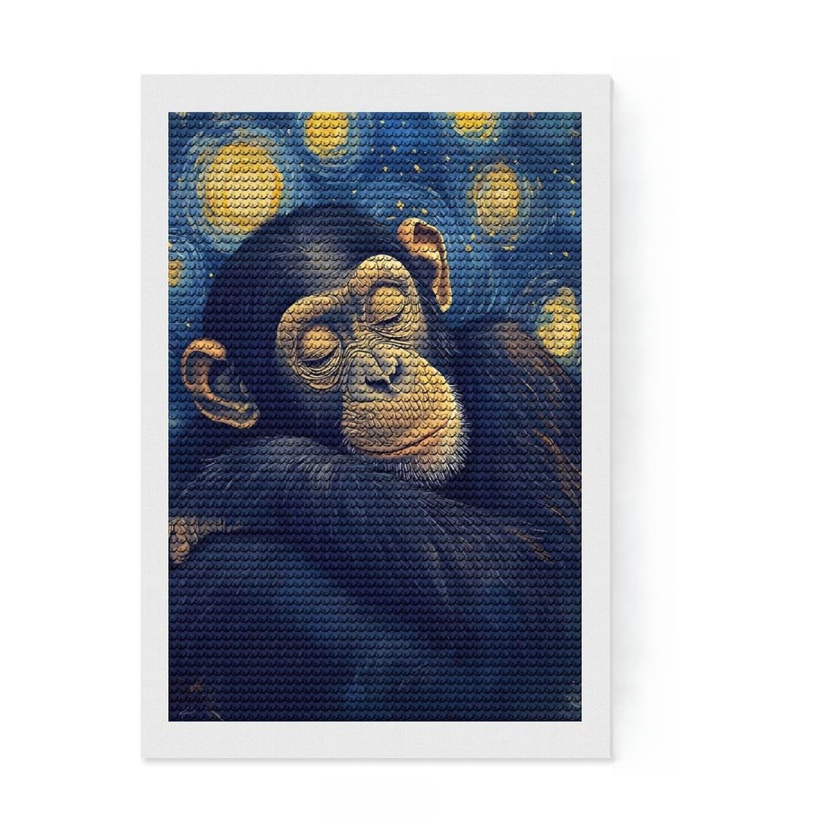 Junmoney Sleeping Chimpanzee in Starry Night Style 5D Diamond Painting Kit 8"x12", for Women, Farmhouse Decor, Boho Decor, Thoughtful Present, Relaxing DIY