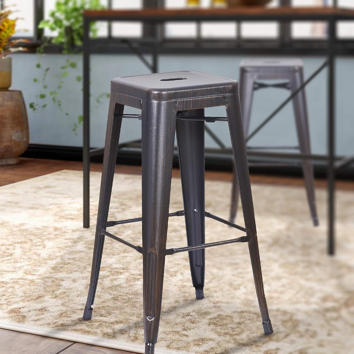 Buy Lch 30 Backless Metal Bar Stools Set Of 4 Industrial Chic Modern Stackable Barstools For Indoor Outdoor Counter Home With Rubber Feet