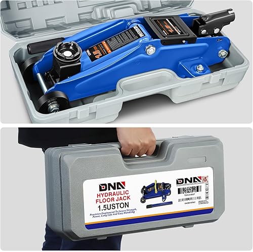 Miniatura 7 de DNA Motoring Gato elevador hidráulico de perfil bajo, capacidad de 1.5 toneladas (3000 lbs), rango de elevación 5.3"-12", azul, TOOLS-00327
