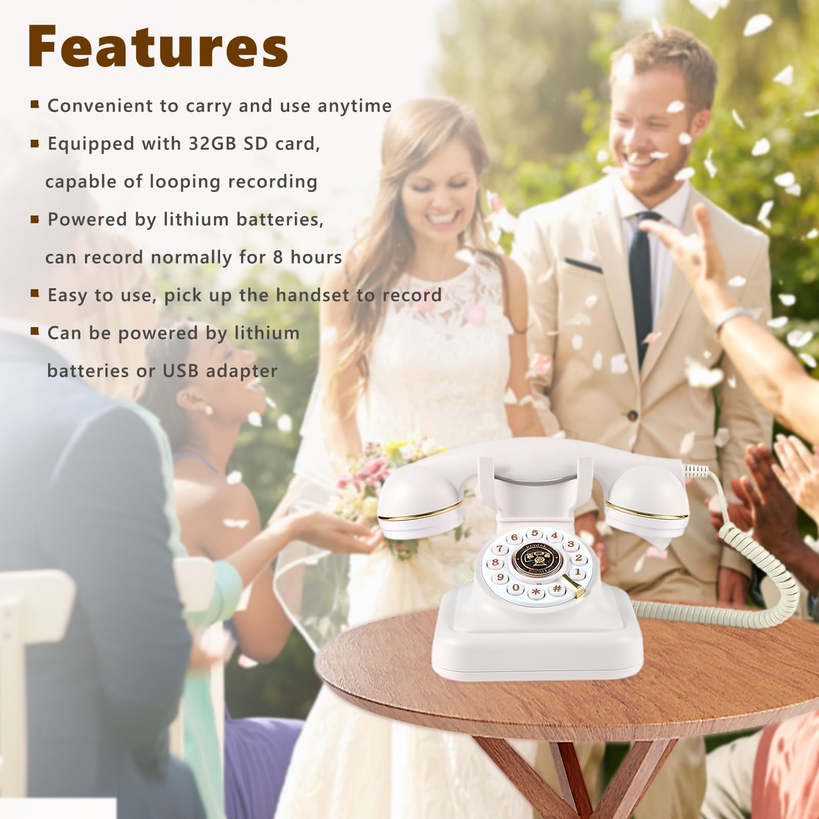 Audio Guest Book Wedding Phone, Audio Guestbook,Record Audio Messages with GuestBook, Guestbook Alternative for Wedding, Birthday Party, Baby Shower, Anniversary, Engagement (White)