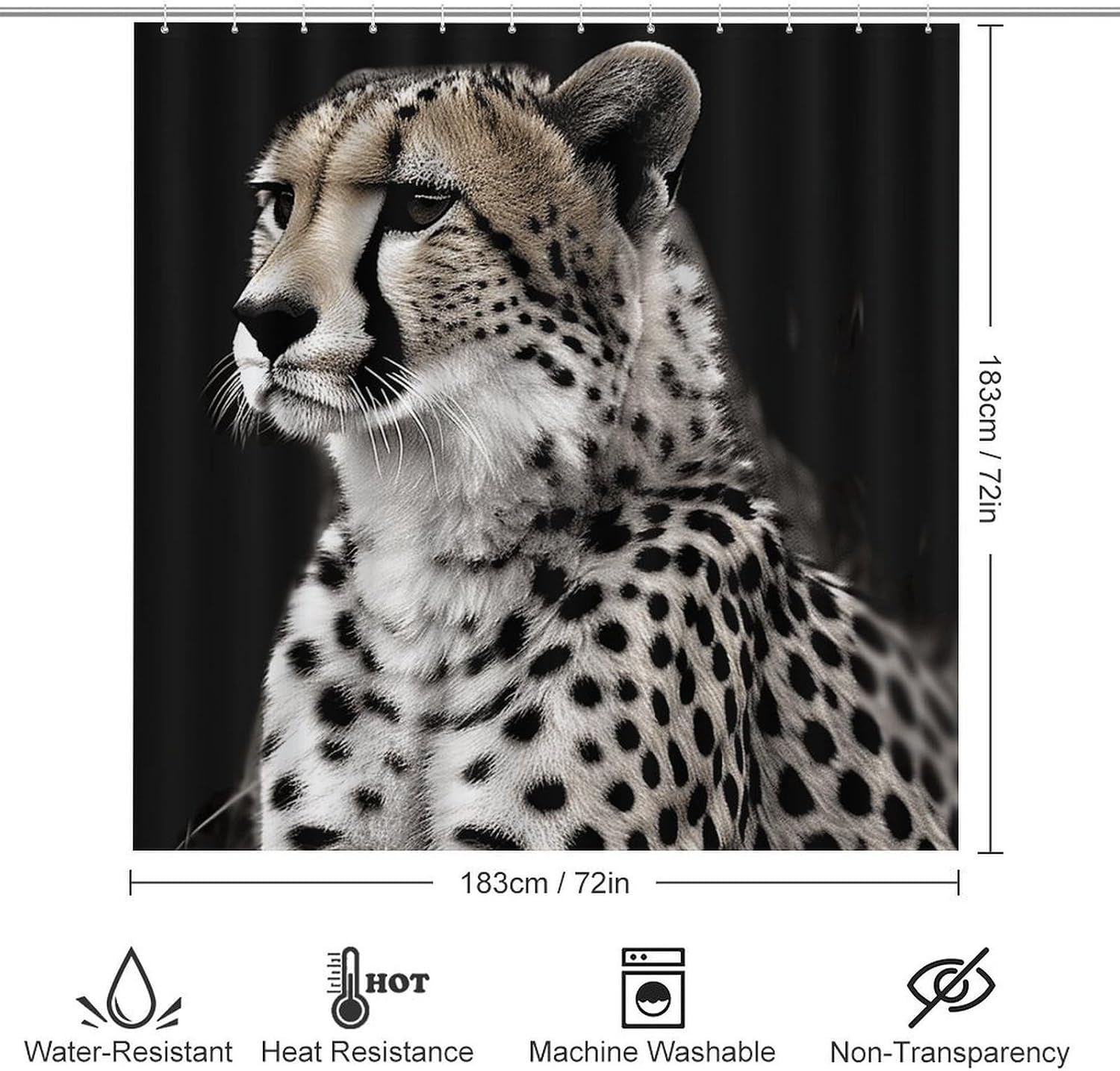 4Pcs Cheetah Bathroom Sets Decor with Non-Slip Rugs Fashion Toilet Lid Cover Exquisite U-Shaped Mat Modern Shower Curtain with 12 Hooks Bathroom Decor Accessories image 2