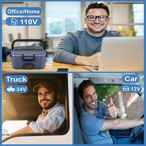 Miniatura 6 de Fiambrera eléctrica para adultos con pantalla de temperatura, fiambreras calentadas de 80 W para hombres con contenedor de acero inoxidable de 1.8