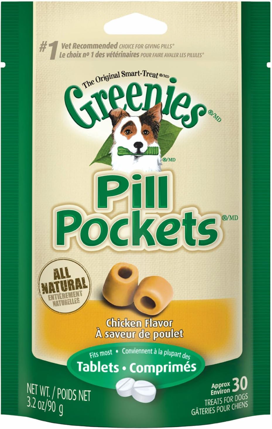 Greenies Pill Pockets Chicken Tablet Size 30 count 3 PACK Dog Medicine Treats