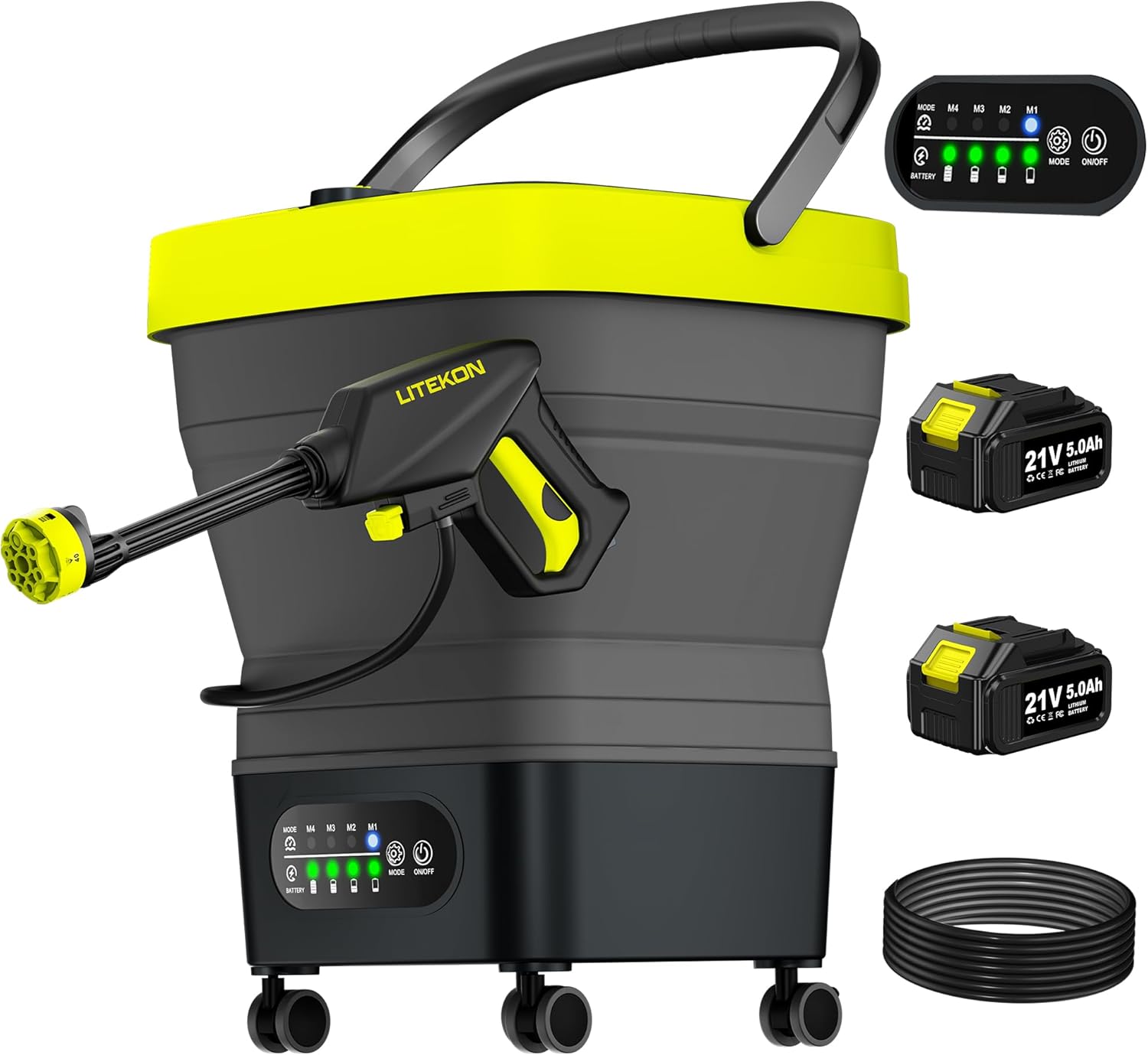 Portable Cordless Pressure Washer, Max 750PSI,2x5.0Ah Battery, 4 Adjustable Pressure Electric with 4.5Gal Tank 10FT Hose, 6-in-1 Nozzle for Car Washer,Patio,Camping