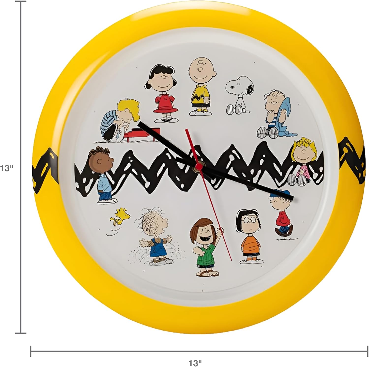 Mark Feldstein Peanuts Characters Zig Zag Wall Clock, Yellow and Black, 13 Inch