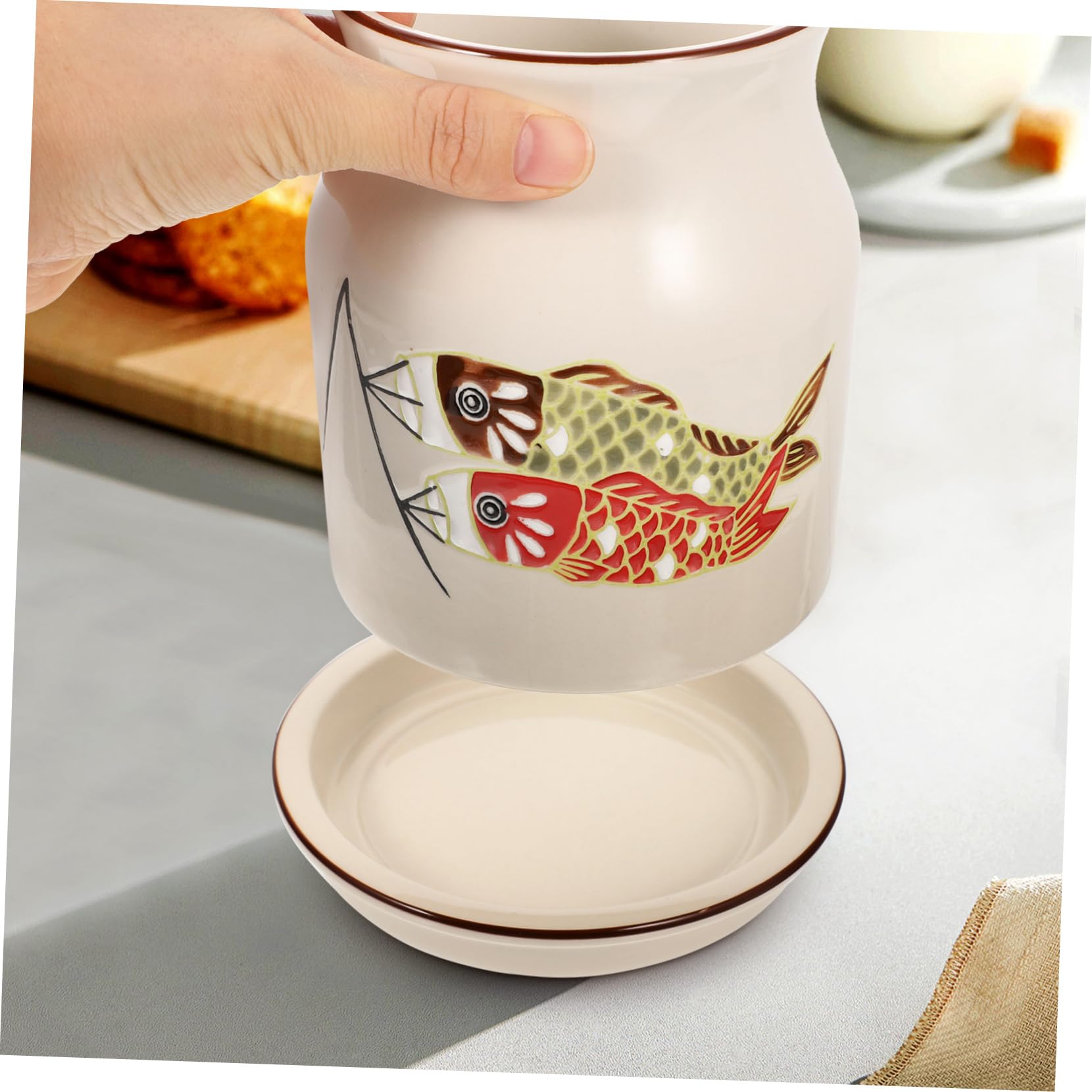 Porte-ustensiles De Cuisine Céramique Support à Couverts Avec Égouttoir Pour Et Cuillères Rangement Pratique Et Élégant Pour Comptoir De Cuisine