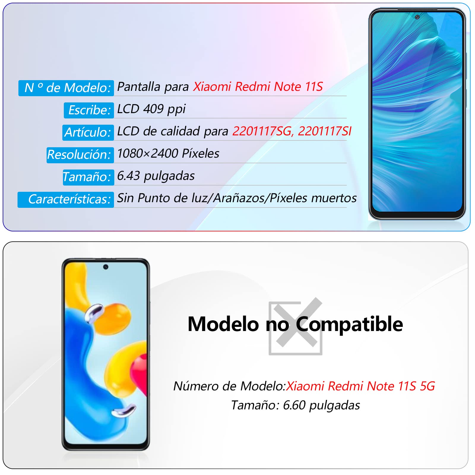 RongZy para Xiaomi Redmi Note 11S 2201117SG 2201117SI LCD+Pantalla Táctil Digitalizador Asamblea Reemplazo +Reparación Herramientas(Negro con Marco)