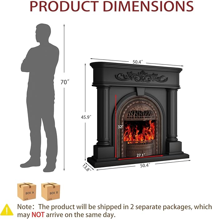 Chimenea eléctrica con repisa de madera maciza 51 pulgadas negra miniatura 3