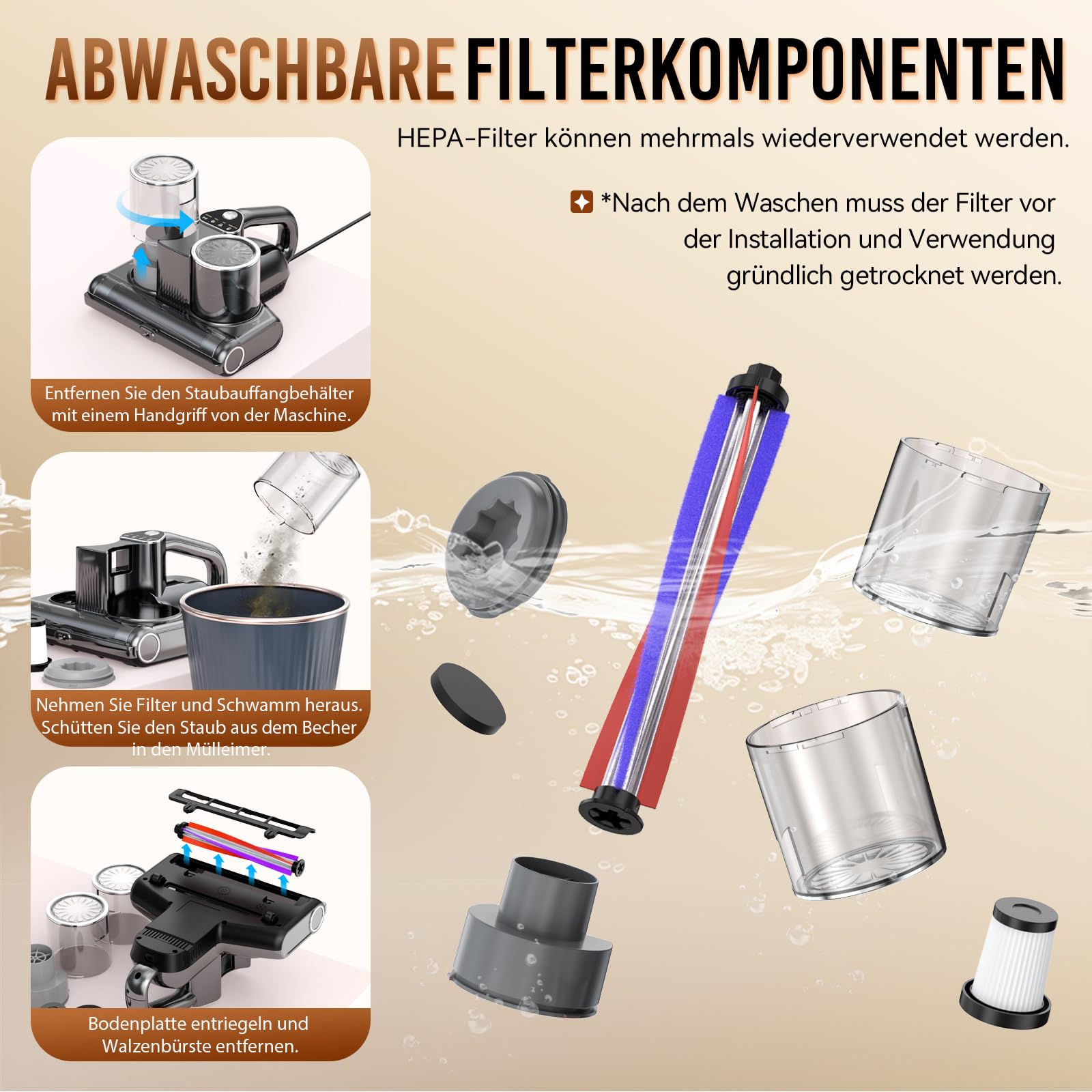 Milbensauger für Matratzen mit UV-Licht, 16Kpa, 500W Bettstaubsauger Matratzenreiniger
