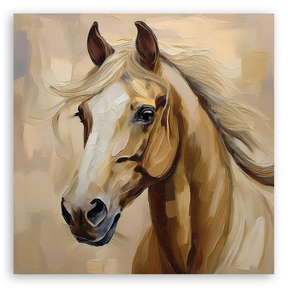 Feeby Lienzos decorativos - cuadros decoracion salon modernos - cuadro lienzo - 50x50 cm - lienzo grande - Animales pintados Caballo- cuadros decoracion salon