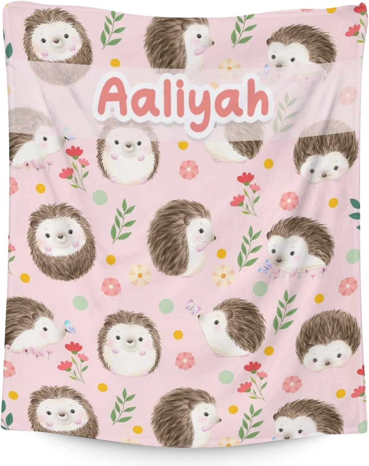 Personalized Hedgehog Blanket for Girls, Boys, Women, Men - Soft, Fluffy - 50x60 Inches Throw Size Blanket for Bed, Couch, Sofa - Pink Cute Cozy Throws Gift with Name