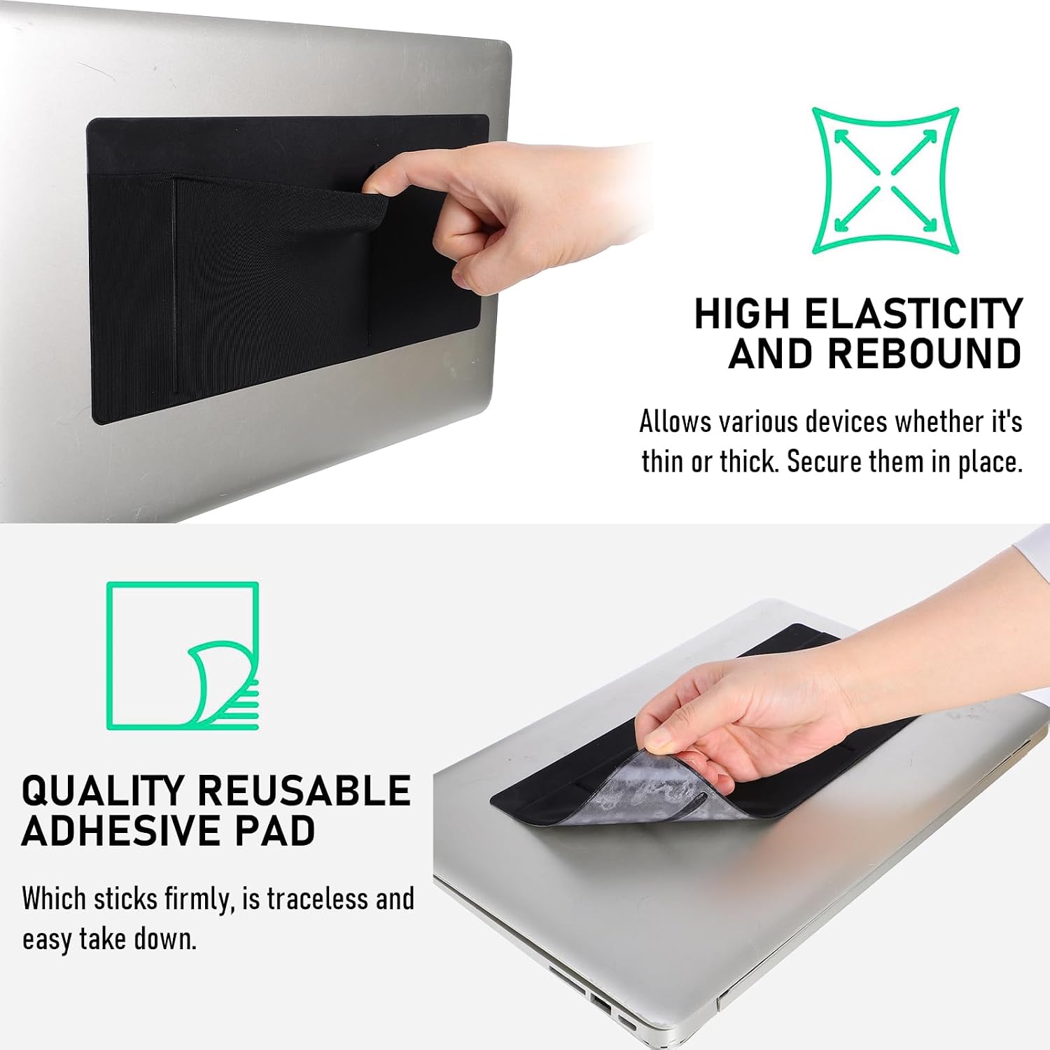 3-Pocket Organizer Mouse Holder for Laptop Stick on External Hard Drive SSD Holder Sleeve Computer Accessories Stick on Pouch Organizer Adhesive Pocket Storage Sleeve for Mouse HDD SSD Cables