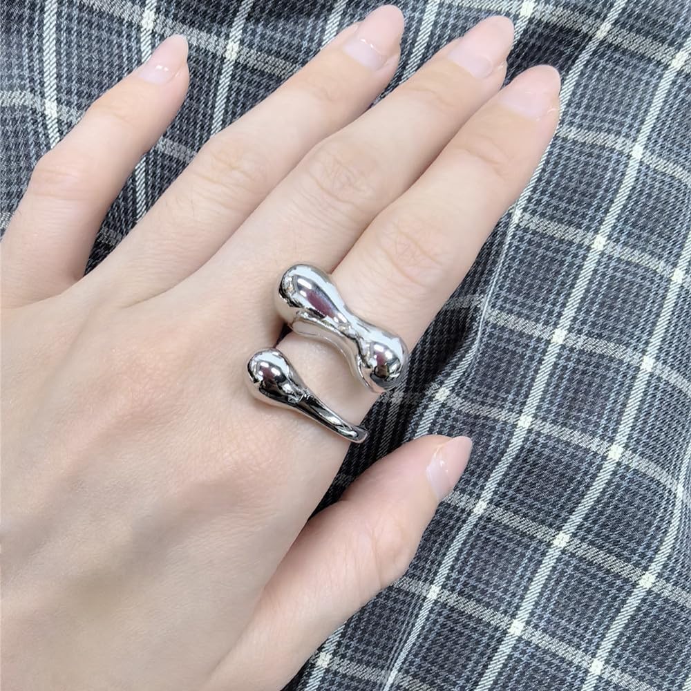 Dtja Irregular Ball Statement Adjustable Open Wrap Ring for Women Girls Silver Gold Plated Stacking Adjustable Band Finger Rings Comfort Fit Fashion Birthday Holiday Y2K Party Jewelry Gift Size 6-12 - Image 3