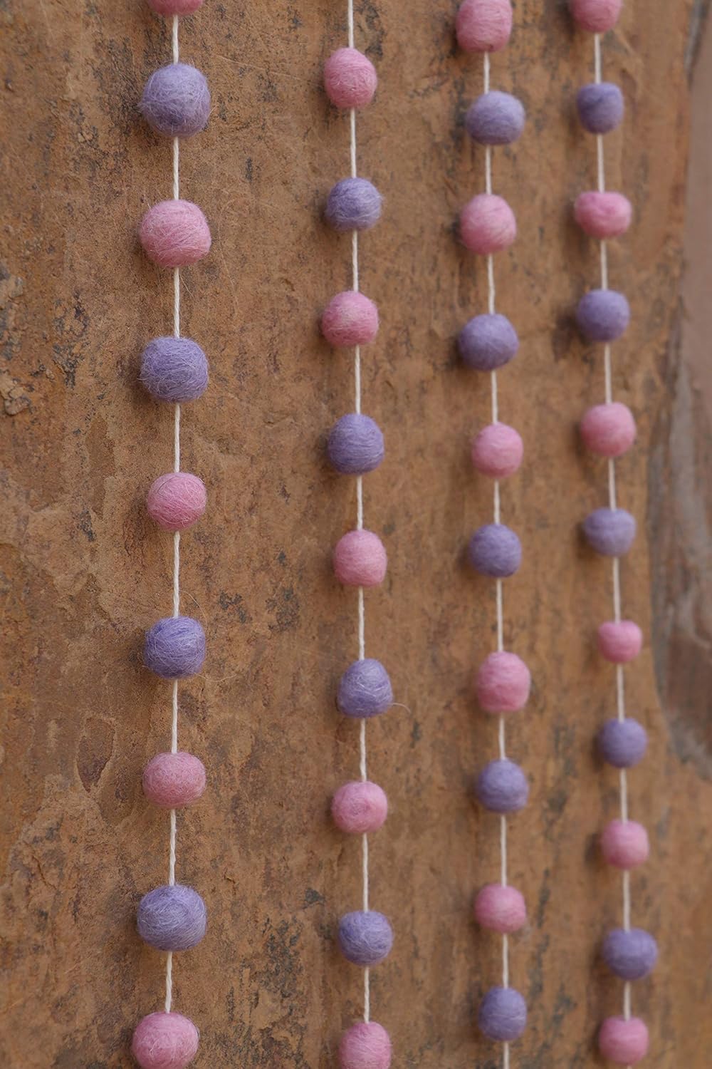 DeKulture Works Hand Made Felt Micro Pom Pom Garlands Diwali New Year Holi Navaratri Dussehra Ganesha Chaturthi Onam Gangaur Set of 4 (Pink and Purple) 3