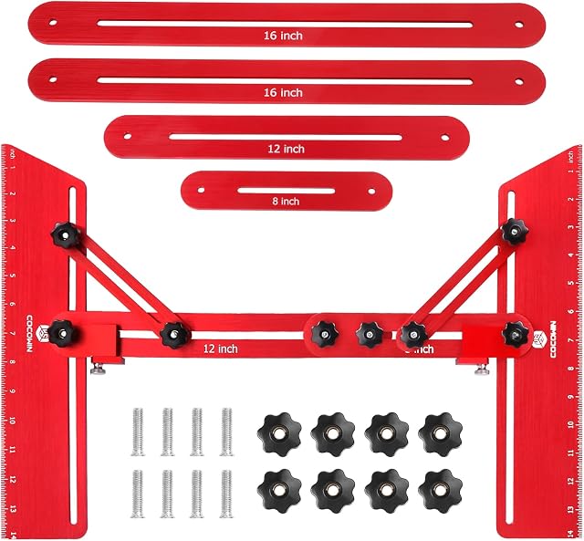 Stair Tread Template Tool, Stair Tread Gauge Measuring Tool jig with Angled Brace and Edge Flip Stops, Adjusting Length from 11.5" to 60", Solid Aluminum Alloy for Cutting Perfect Stairs