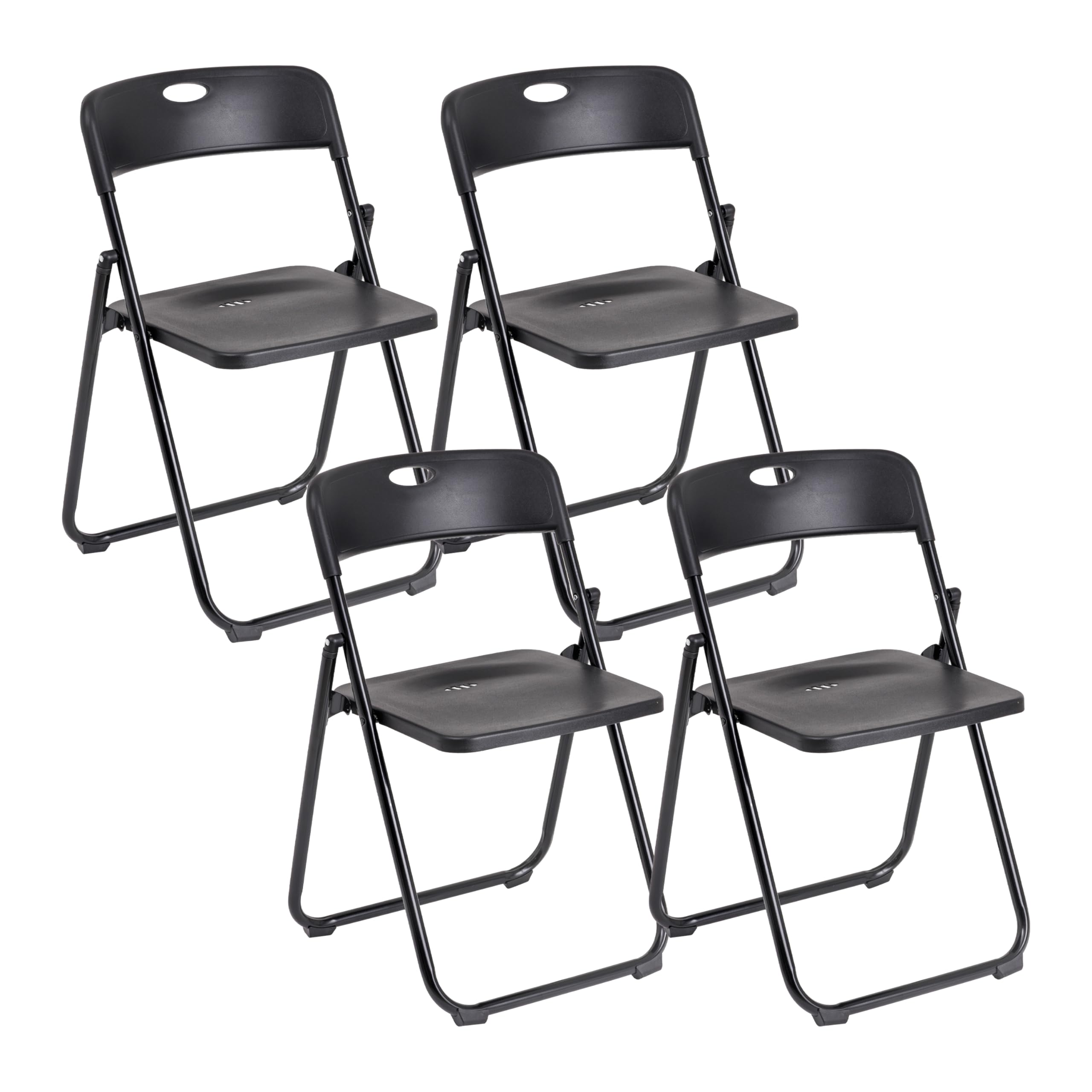 Baroni Home Set of 4 Folding Chairs with Steel and PVC Frame, Space-Saving Seat with Feet and Handle, for Travel, Kitchen, Living Room, Bedroom, 74 x 43 x 49 cm, Black