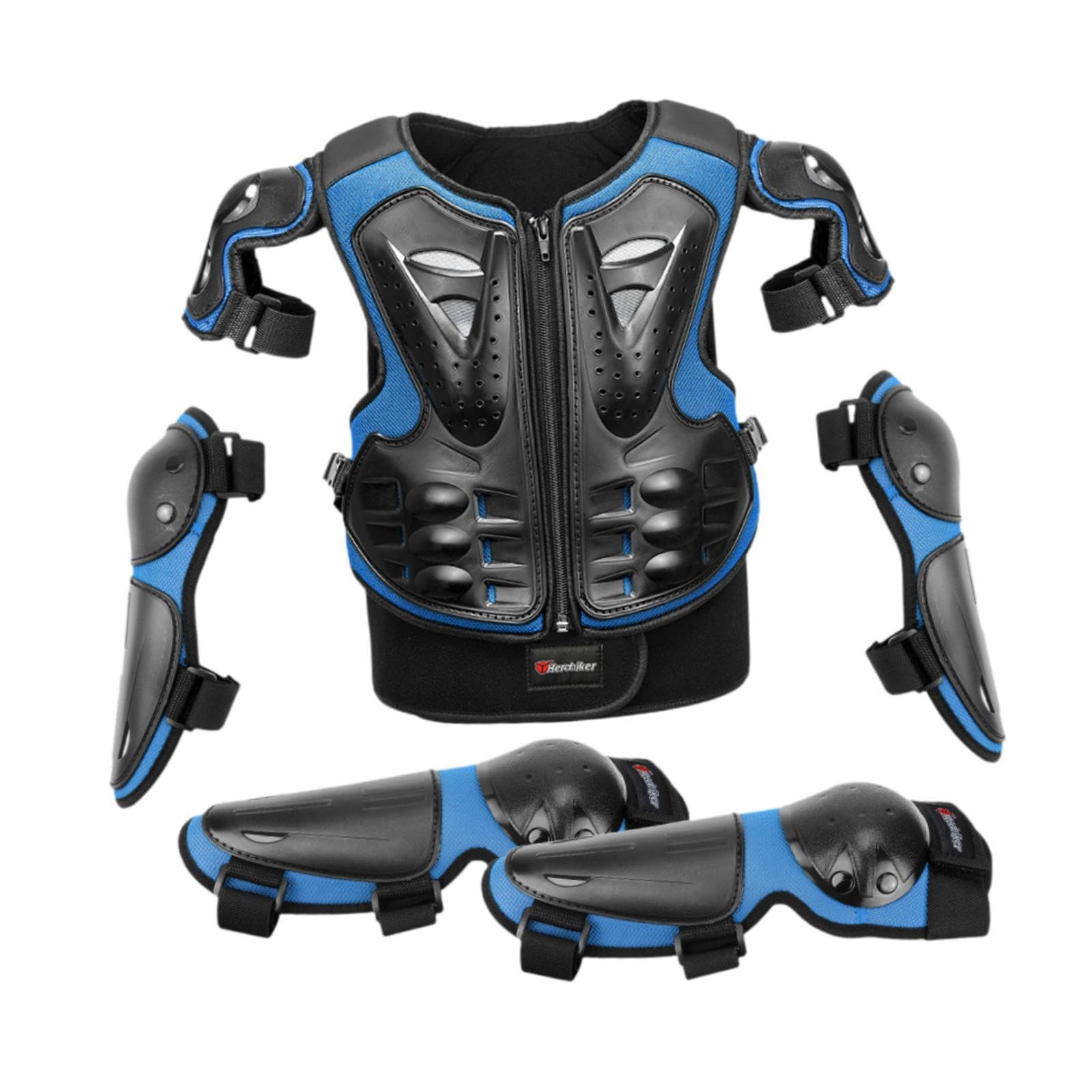 Tuta Protettiva Da Motocross per Bambini, Protezioni per Petto, Schiena, Colonna Vertebrale, Ginocchia E Gomiti, Materiale PVC Traspirante per, Blu