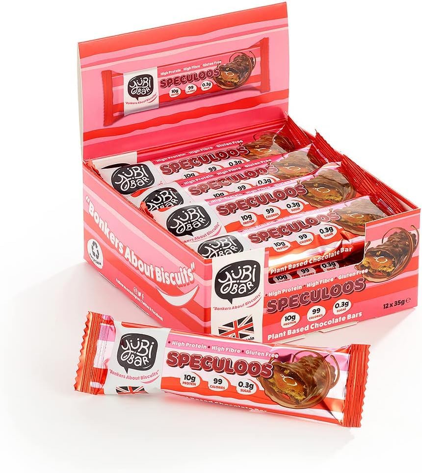 VEGAN Yubi Speculoos 12 Pack - Protein Bars - 99 Calories, High in Protein and Fibre, Low in Sugar, Gluten and Dairy Free