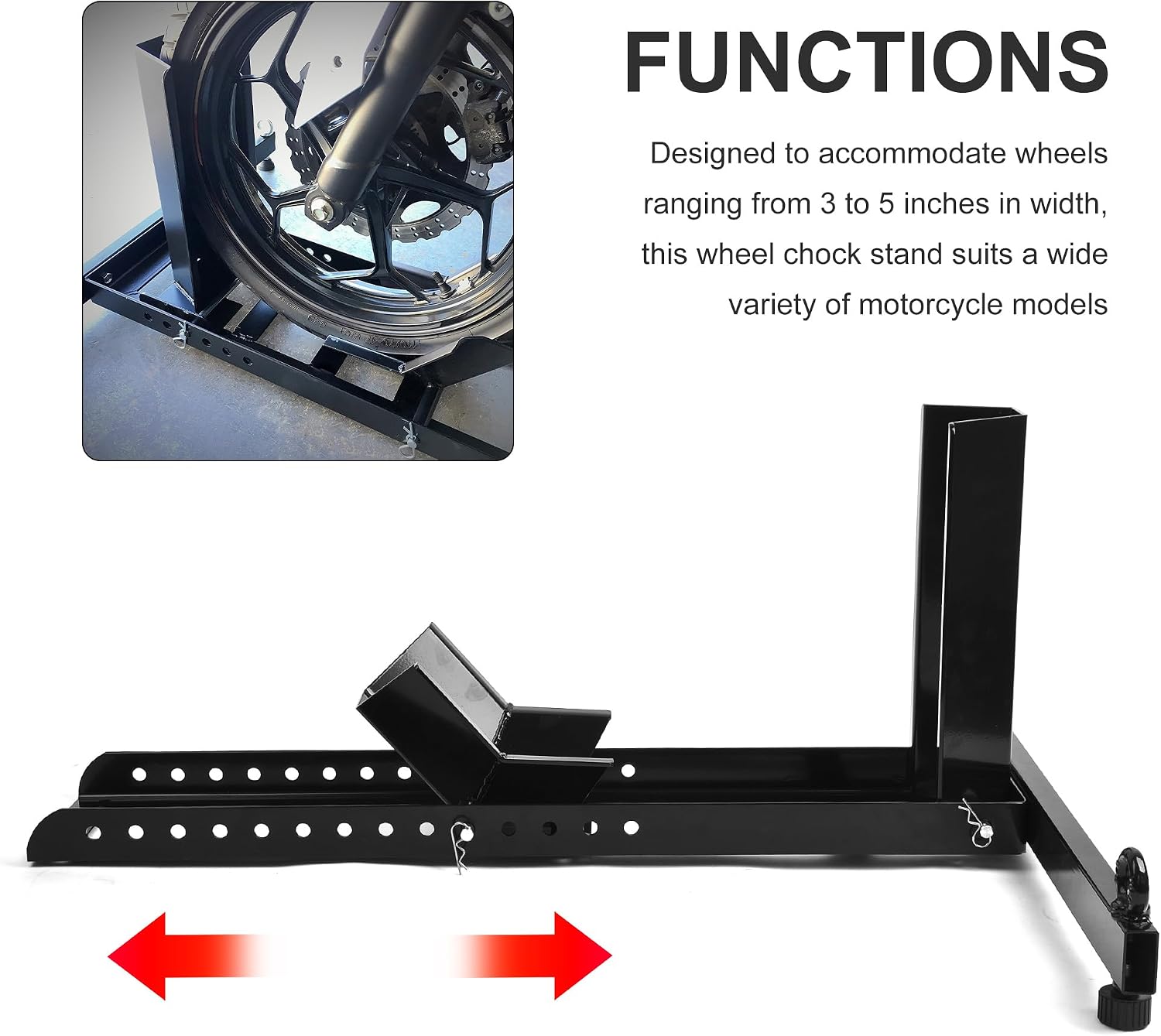 Adjustable Motorcycle Stand, Wheel Chock Upright with Capacity of1800lbs, Heavy Duty Motorcycle Wheel Chock for 15"-22" Wheels